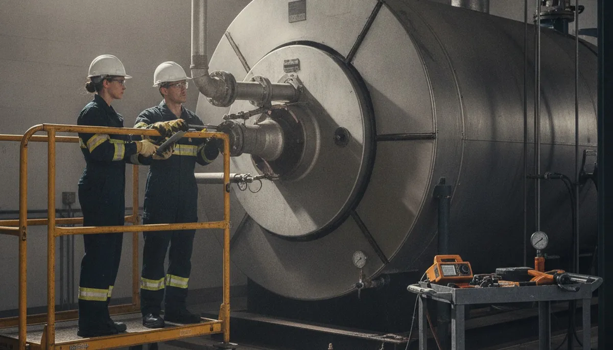 Boiler repair technician in Anaheim, CA servicing a home heating system