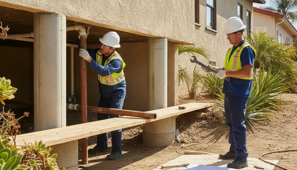 Anaheim, CA plumber repairing a residential pipe leak for plumbing service calls
