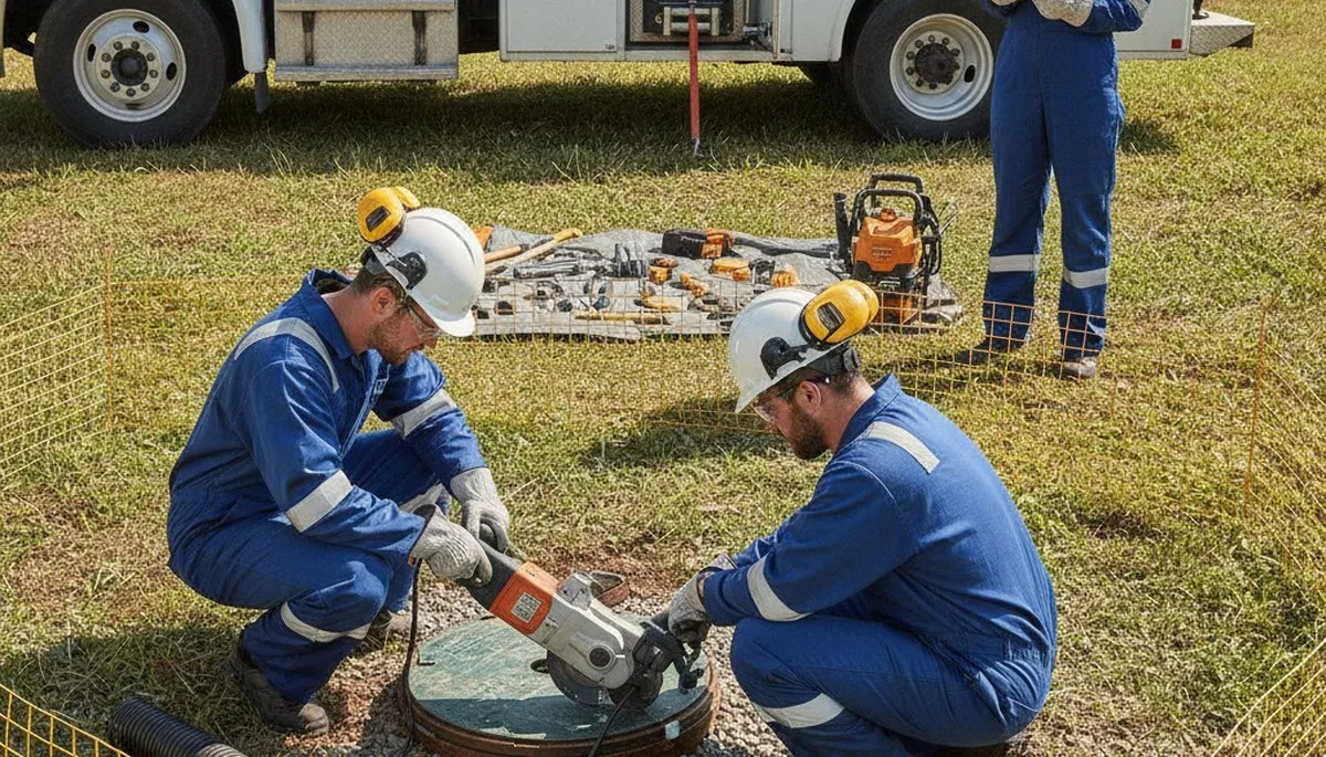 Anaheim, CA septic repair technician inspecting a home plumbing system for slow drains and aging lines